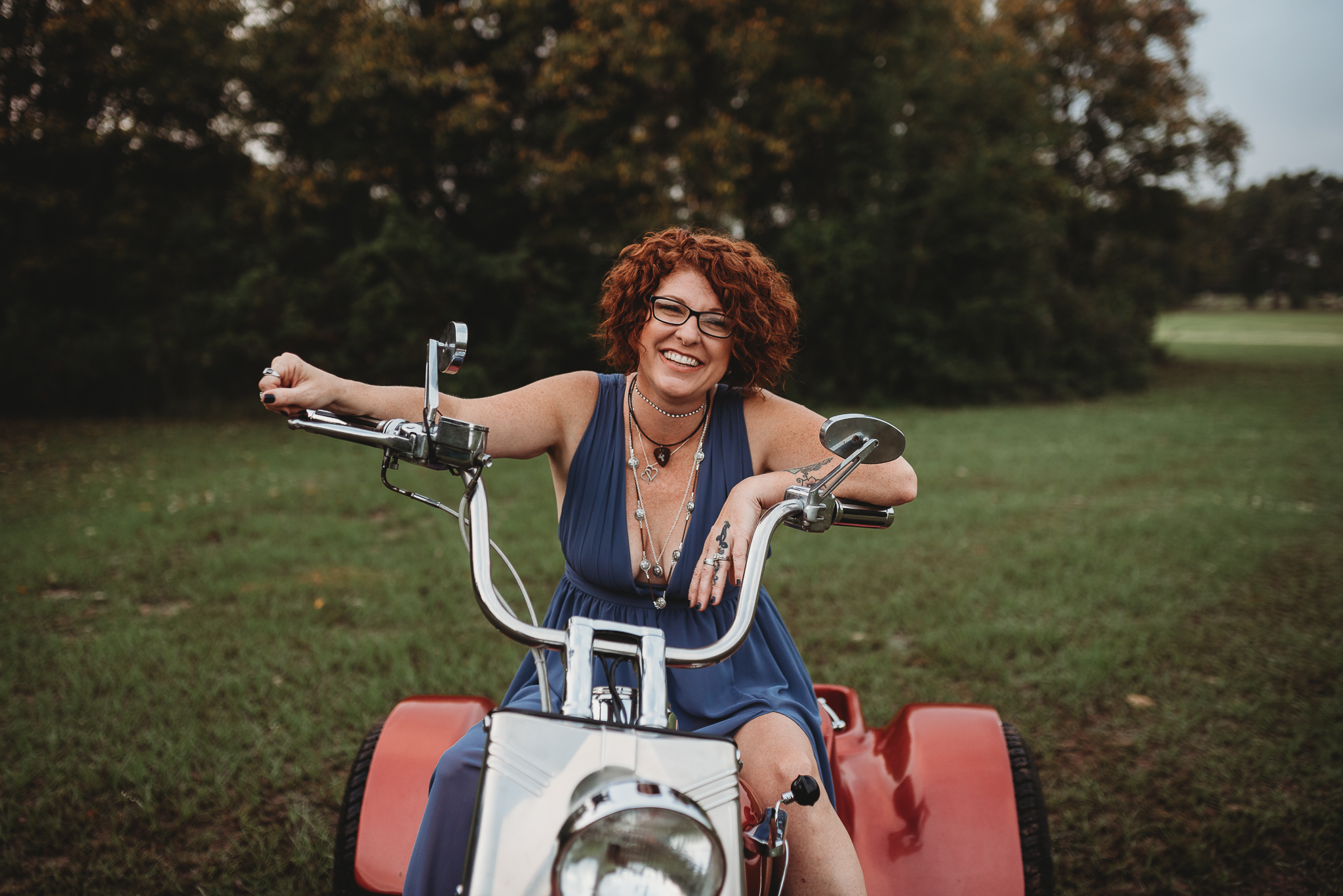 Photo Shoot Experience, Motorcycle and Me, Sweet Denim Blue Dress