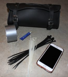Motorcycle Tool Kit, Zip Ties, Locktite, Duct Tape, Cell Phone